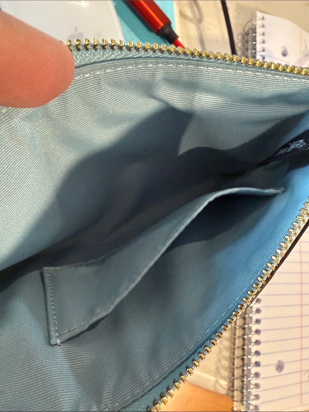 COACH Light Blue Embossed Signature Wristlet with Tan Strap - Picture 7 of 7